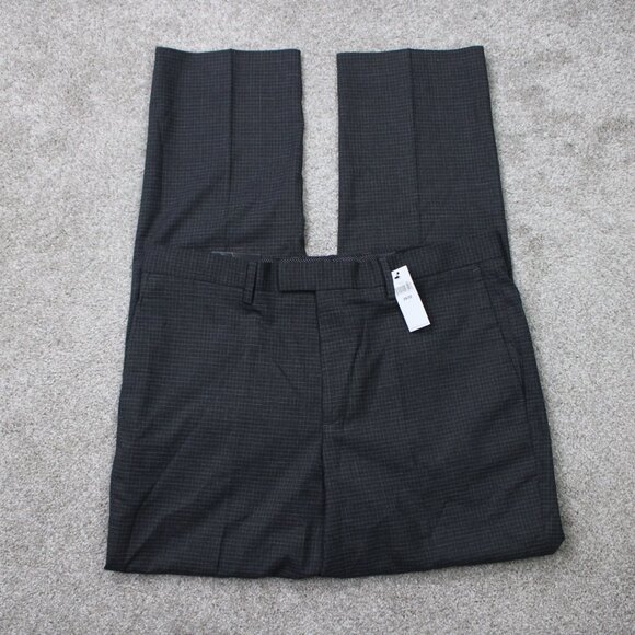 Banana Republic Pants NWT Mens 34x32 Black Windowpane Slim Stretch Poly Lined - Picture 1 of 15